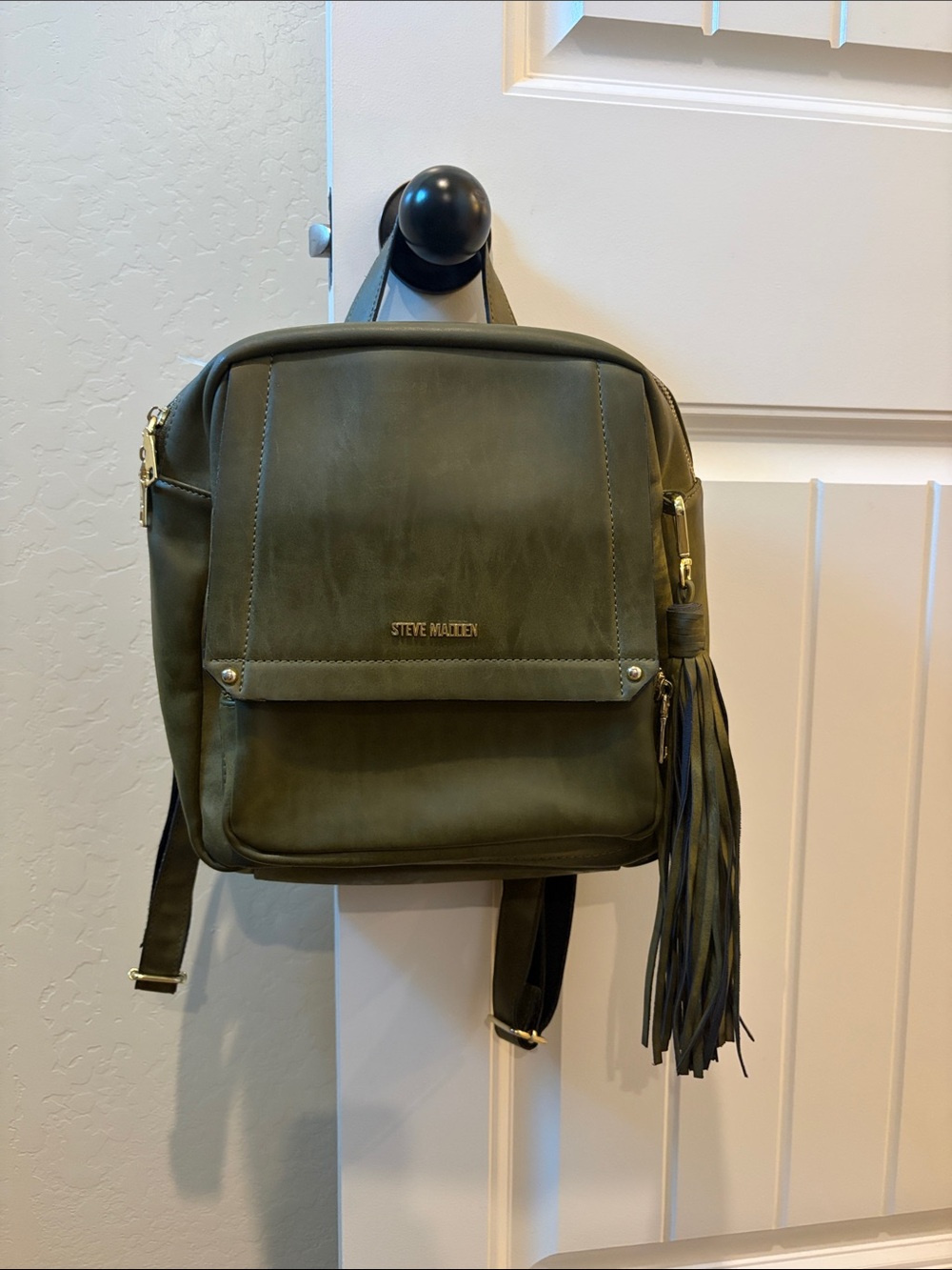 Steve Madden Olive Green Leather Tassel Backpack